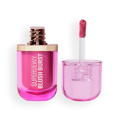 Image of Revolution Superdewy Liquid Blush Burst, Buildable Colour for Cheek, Serum Formula with Peptides &amp; Hyaluronic Acid, Vegan Cruelty Free, Bubblegum Burst Pink, 4.2ml