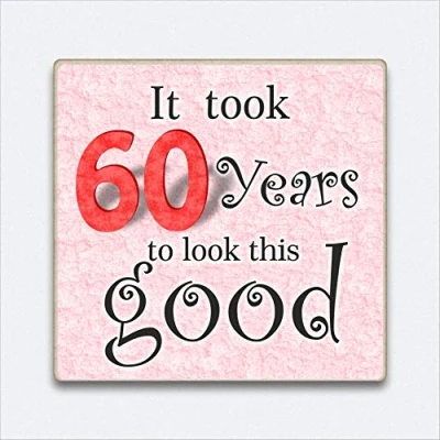 Image of Pink 60th birthday Fridge Magnet Wooden Gift 60 Token Present