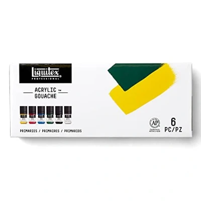 Image of Liquitex Professional Acrylic Gouache Set, 6 Pieces, Primary, 22 ml, 132