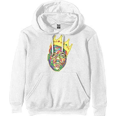 Image of Biggie Smalls Hoodie Crown Logo Official Unisex White Pullover M