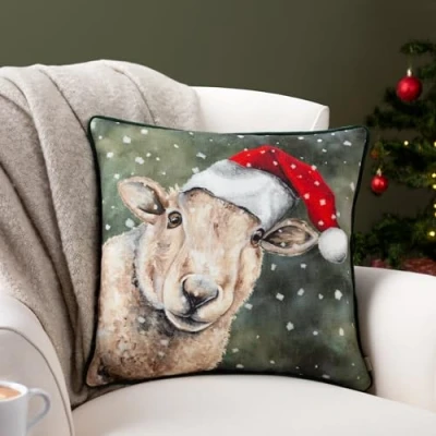 Image of Evans Lichfield Christmas Sheep Piped Cushion Cover