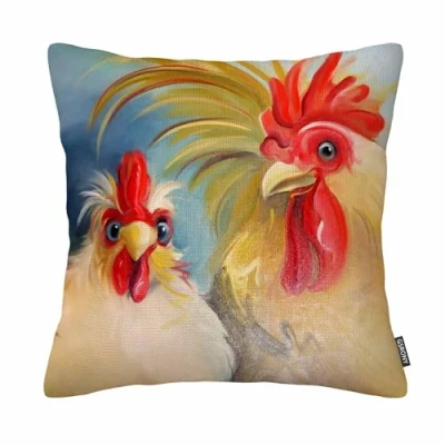 Image of GSRONY Rooster Throw Pillow Covers Funny Hen Couple Chicken Art Cushion Case Home Decor Pillowcase 18x18 Inches