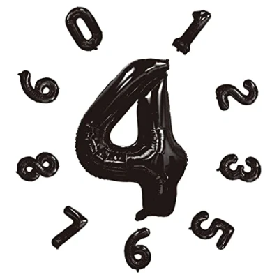 Image of 40&quot; Number Balloons,Helium 4 Balloons Birthday,Self Inflating Balloons,Foil Balloon for Birthday Party,New Year Decoration,Anniversary Decoration,Company Celebration (Black #4)