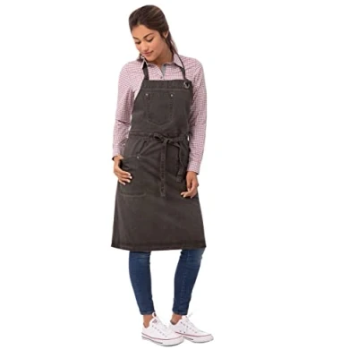Image of Chef Works ABAQ054 PEW 0 Dorset Antique Bib Apron Pewter, Brown