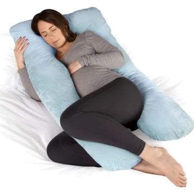 Image of Dreamcatcher Blue Pregnancy Pillow, U Shaped Shredded Memory Foam Maternity Full Body Support Pillows for Sleeping, Machine Washable &amp; Removable Velvet Cover