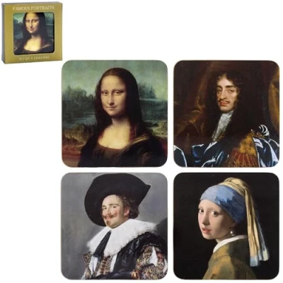 Image of Lesser &amp; Pavey Leonardo Da Vinci&#039;s Famous Monalisa Portrait and Assorted Coasters Decorative For Your Kitchen Dining Pack Of 4
