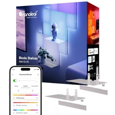 Image of Nanoleaf Blocks Expansion Kit 2 Shelves, Ultra Thin Stainless Steel Design, Perfect for Showcasing Collectibles &amp; Favorites, Easy Screw Mounted Installation (Screws Included)