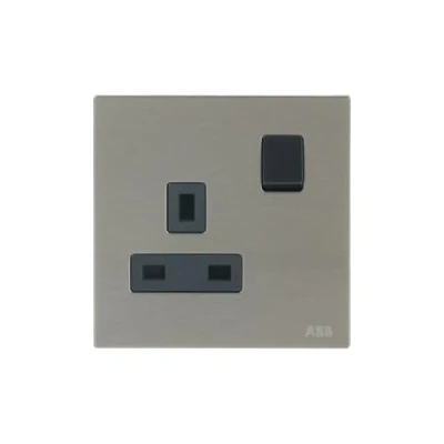 Image of ABB Millenium Single Plug Socket Stainless Steel Premium Finish 13A Electric Wall Elite Design for the Home and Business AM23386 ST BS SP Switched