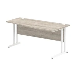 Image of Impulse 1400x600mm Straight Desk Grey Oak Top Silver Cable Managed Leg