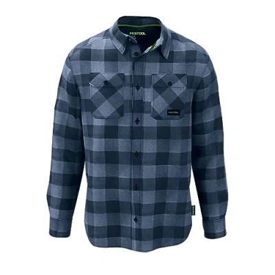 Image of Festool CKSH FT1 Flannel Shirt, Dark blue chequered with green details, L