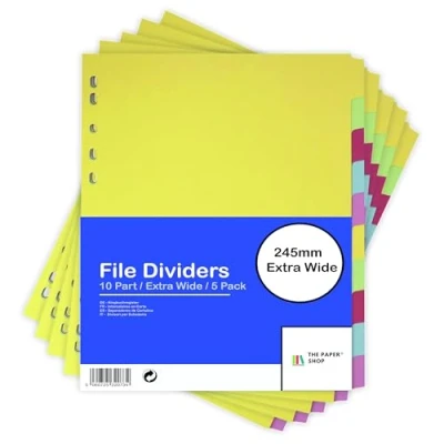 Image of [5 Pack] A4 File Dividers, Folder dividers Extra Wide for Lever Arch Files, 10 Part Durable Ring Binders