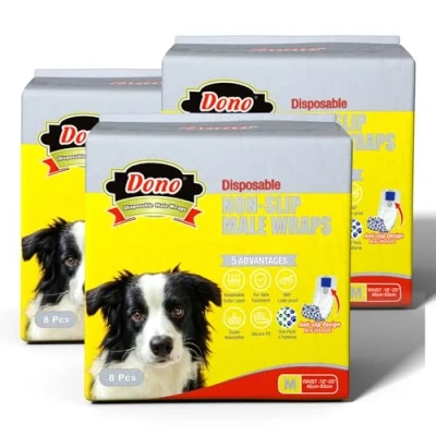 Image of Dono Disposable Dog Nappies Male with Anti slip Fastener, Incontinence Wraps, Belly Bands,Super absorbent &amp; Leak proof,Blue Yellow