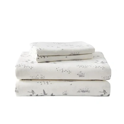 Image of Eddie Bauer King Sheet Set, Warm Breathable Cotton Flannel Bedding with Deep Pockets, Brushed for Extra Softness, Cozy Home Decor, Oeko Tex Certified (Geese Meadows, King)
