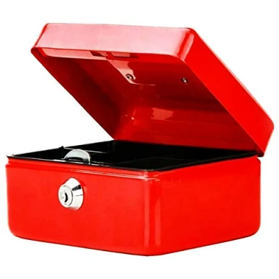 Image of Money Bank Cash Deposit Box Steel Tin Security Safe Petty Key Coin Tray Lockable Metal School Office Home Market Stall UK Free P&amp;P (RED, 6 INCH)