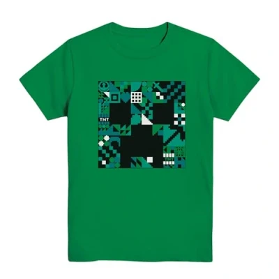 Image of Minecraft Boys Video Game T Shirt Black and Green Creeper Face Official XL