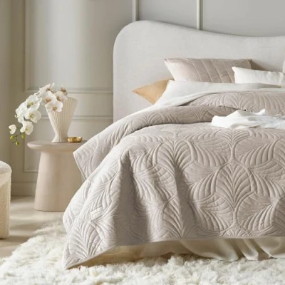 Image of ROOM99 Feel Elegant Beige Bedspread 170 x 210 cm Versatile as a Bed Throw or Sofa Quilted Perfect Velvet