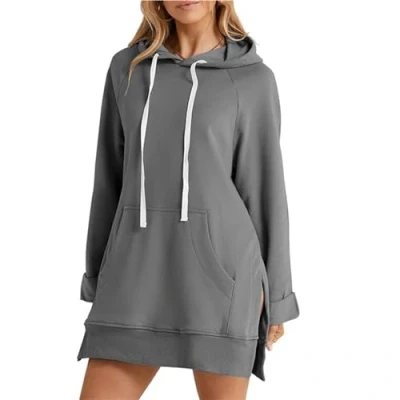 Image of The Warmy Oversized Hoodie Dress,Hoodie Dress for Women with Pockets,Oversized Dress,The (Color : Dark Gray, Size M)