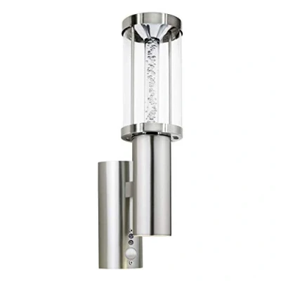 Image of IP44 Outdoor Wall Light &amp; PIR Motion Sensor Stainless Steel 1 x 3W GU10 Bulb Weatherproof Waterproof Mounted Porch Sconce Modern Metal