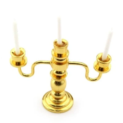 Image of MyTinyWorld Dolls House Miniature Gold Colour Metal Triple Candelabra