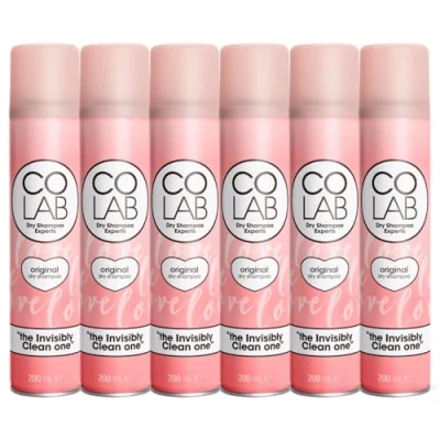 Image of COLAB Dry Shampoo, Original, 200ml, Pack of 6 No Fuss, All Hair Types, Fresh Scent