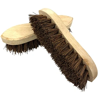 Image of Pack of 2 Wooden Scrubbing Brush Heavy Duty 8 inch Hard Bristle with Stiff Bassine Fills Traditional Hand Ideal for Cleaning Floors to Remove Grime and Dirt