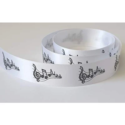 Image of Music Note Ribbon 25mm Wide Satin Available in Various Lengths (5 metres)