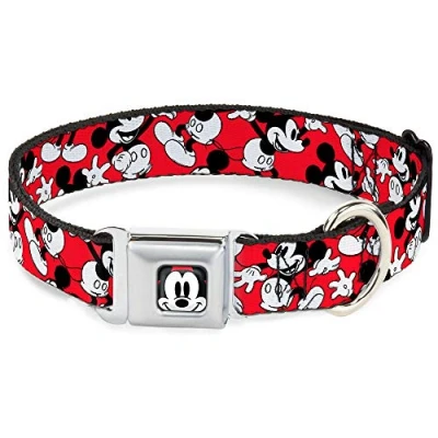 Image of Buckle Down Seatbelt Dog Collar Classic Mickey Mouse Pose Black 1&quot; Wide Fits 15 26&quot; Neck Large