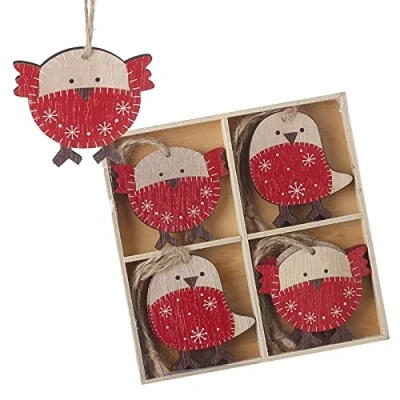 Image of Heaven Sends Wooden Winter Robin Christmas Tree Decorations