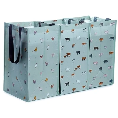 Image of Puckator 3 Pack Laundry Storage Bags From Rec&#039; Plastic Bottles Willow Farm Washing Basket Large Room Accessories For Men Big Clothes Bin