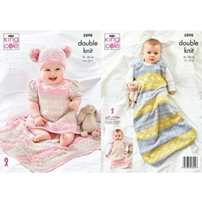 Image of King Cole Baby Double Knit Knitting Pattern Dress Sleeping Bag Blanket &amp; Hat (5898)