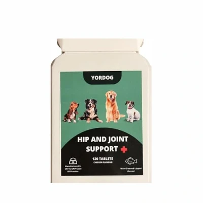 Image of Yordog Adult Max Strength Joint Supplement for Dogs, with Glucosamine, Chondroitin, Green Lipped Mussel, MSM, Curcumin, Vitamin C Chicken Flavour UK Manufactured (120 Tablets)