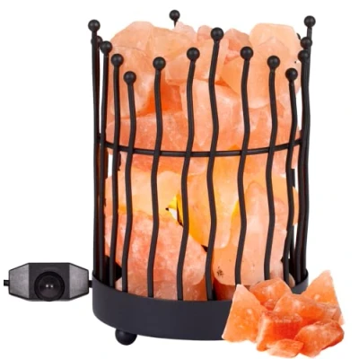 Image of Giggi Black Metal Salt Lamp Basket with Pure Himalayan Chunks Dimmer Switch Rock Ideal for Night Light Room Decor Desk Air Purifier Bedside Table