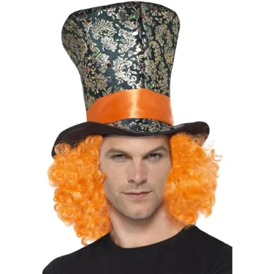 Image of Smiffys Top Hat, Multi Coloured with Attached Hair, Fairytale, Wings and Wands Fancy Dress, Adult Dress Up Hats