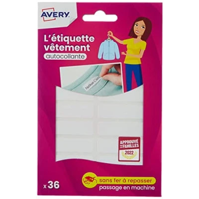 Image of Avery Clothing Labels Bulk Pack, Name Labels, Stick on School no Ironing or Sewing, 45 x 13 mm, 108
