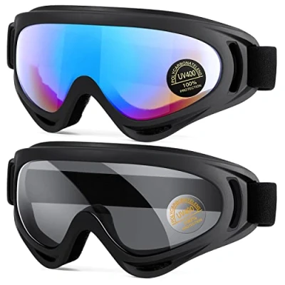 Image of EasYoung 2 Pack Ski Goggles, Compatible Snowboard Goggles for Kids, Teens, Youth, Boys, Girls, Men and Women, Motorcycle Wind Resistance