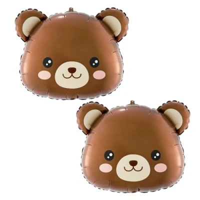 Image of 2 Brown Bear Head Balloons, Teddy Party, Birthday Decorations, Shape Foil Party Balloons