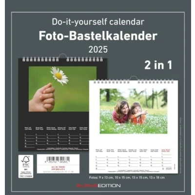 Image of Foto Bastelkalender 2025 2 in 1: schwarz und weiss Do it yourself calendar 21x22 cm datiert Kalender Alpha Edition: