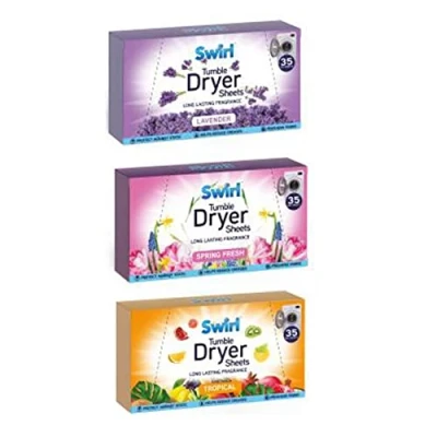 Image of Tumble Dryer Sheets 35 3 Packs Supplied Spring Fresh, Lavender, Tropical Total 105 Per Pack