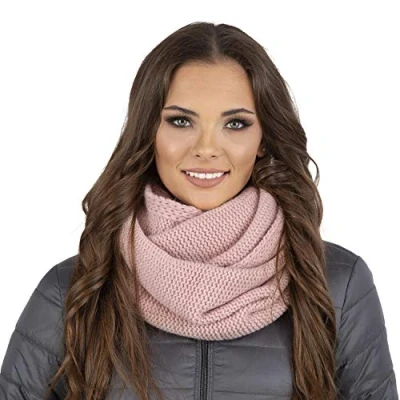 Image of Vivisence Stylish And Elegant Women’S Winter Snood Scarf Thick Warm For Ultimate Comfort Crafted Perfect Accessory Staying Cozy Chic During Cold Weather, Powder Pink,UNI