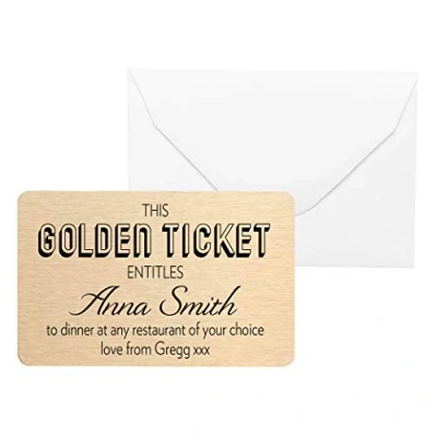 Image of Personalised Keepsake Golden Ticket Gift Voucher Metal Wallet Card Birthday Christmas Valentines Fathers Mothers Day (Organza Bag)