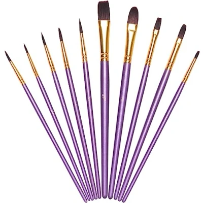 Image of Vicloon 10Pcs Paint Brushes, Professional Painting Brushes Set Nylon Hair Artist for Acrylic Oil Watercolor Gouache Face