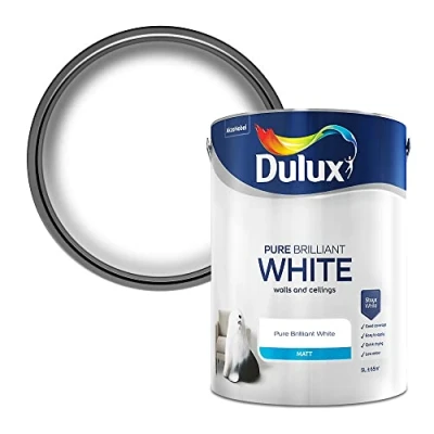 Image of Dulux Walls &amp; Ceilings Matt Emulsion Paint Pure Brilliant White 5L