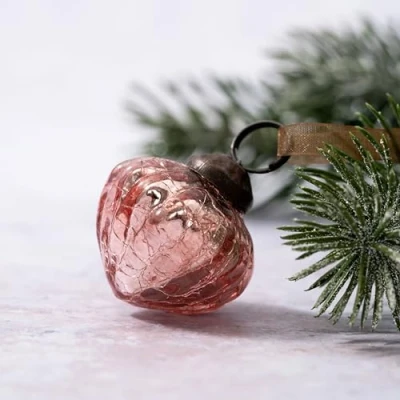 Image of Aurora Christmas Set of 6 Glass Lantern Baubles, Rose, 1&quot;