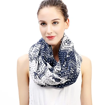 Image of Lina &amp; Lily Christmas Pattern Print Lightweight Snood Scarf (Reindeer Blue)