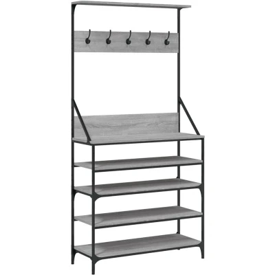 Image of vidaXL Clothes Rack with Shoe Storage Grey Sonoma 90x34x184 cm