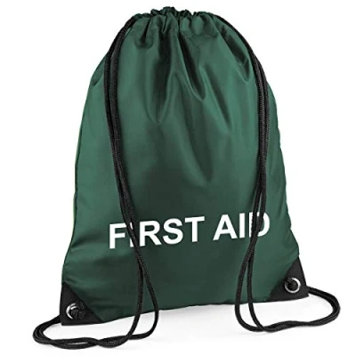 Image of School, Workplace &amp; Sports Club First Aid Travel Grab Bag Printed Green Medical Kit Drawstring Sack