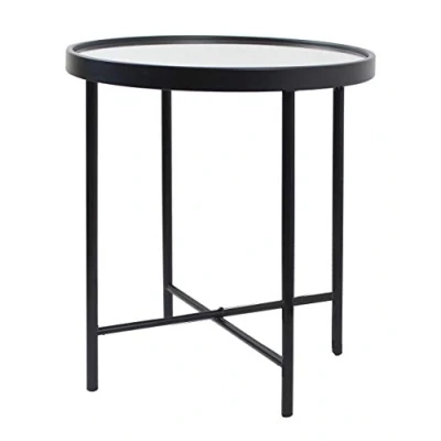 Image of Aspect Alario Top Round Side/End Lamp Table (42.5 diax47cm, Black/Mirror), Steel