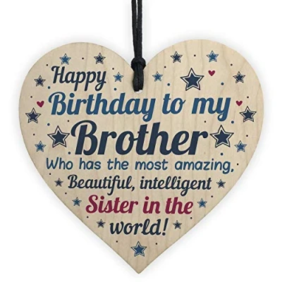 Image of RED OCEAN Funny Brother Birthday Gifts Card Wooden Heart From Sister Gift Family Plaque Keepsake