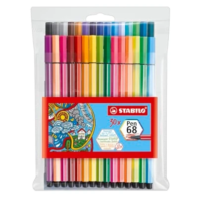 Image of Premium Fibre Tip Pen STABILO 68 Pack of 30 Assorted Colours including 6 Neon