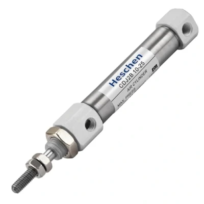 Image of Heschen Stainless Steel Slim Air Pneumatic Cylinder, CDJ2B 10 25, M5 Port, 10mm Bore, 25mm Stroke, Double Acting Single Rod
